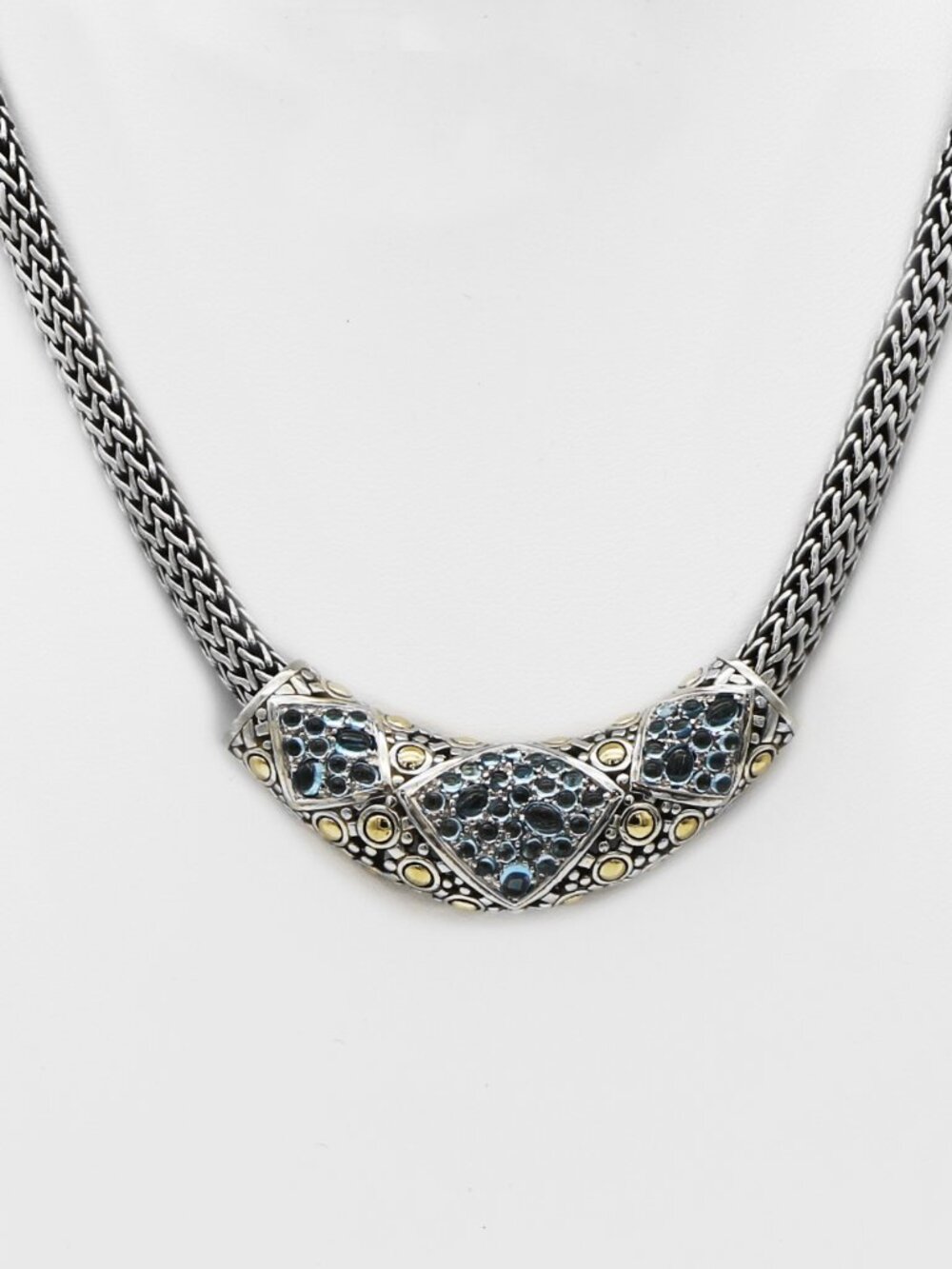 John Hardy 925 Silver 18K Jaisalmer Dot Blue Topaz Necklace
